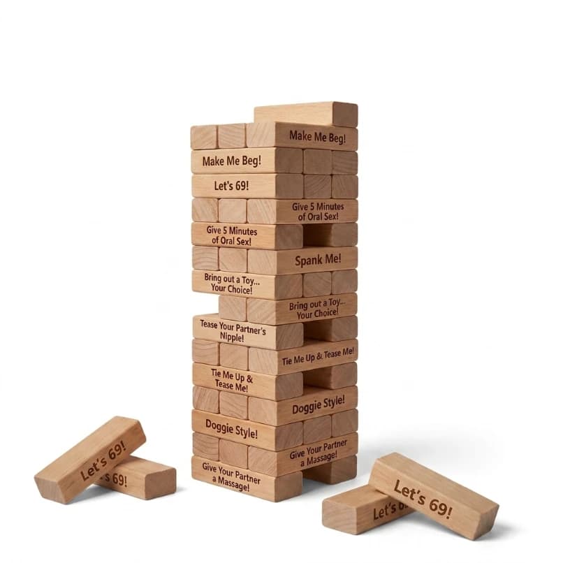 Couple Tower - Adults, 48Pcs Block Tower Wooden Blocks Game for Adults Couple Dare Questions, Exciting, Fun, & Funny Challenges - Make Date & Game Night