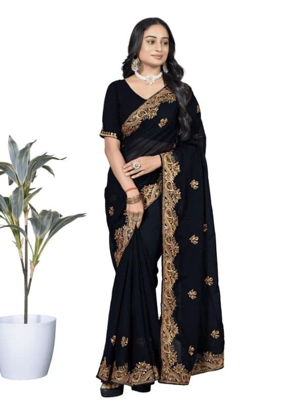 Embroidered Bhagalpuri Georgette Saree (Black)