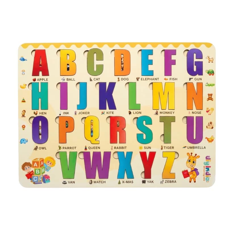 Wonder Pataro Wooden Alphabet Puzzle Board for Kids | A-Z Educational Learning Toy | Montessori MDF Kids Puzzle