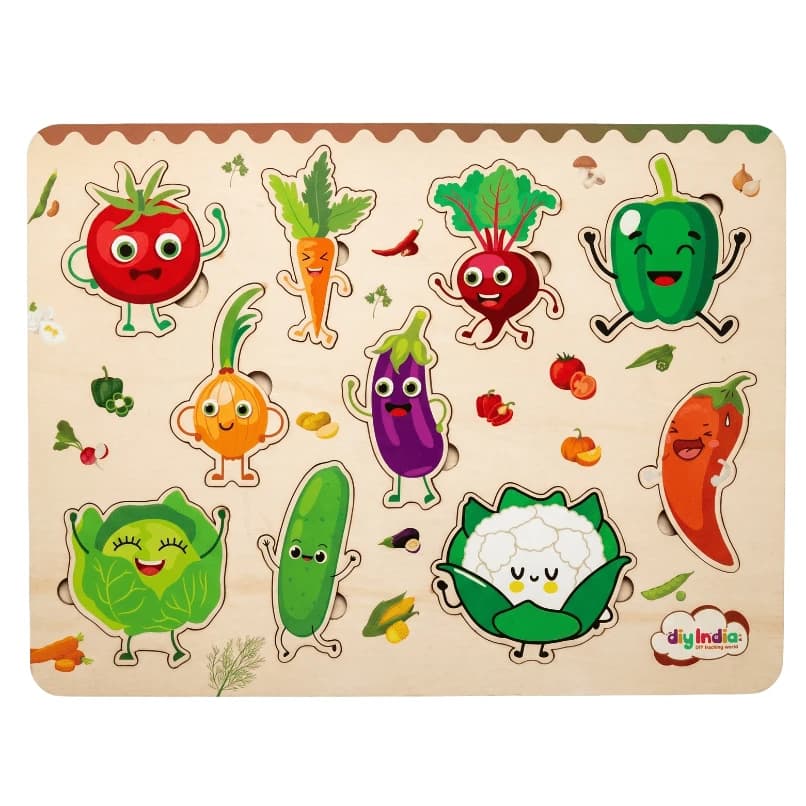 Wonder Pataro Wooden Vegetables Puzzle Board for Kids | Vegetable Learning Educational Toy | MDF Kids Puzzle