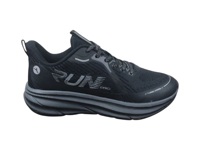 Men's All-Black 'RUN' Printed Athletic Sports Shoes