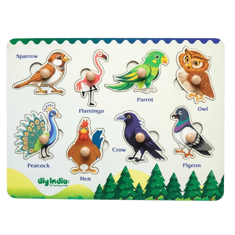 Wonder Pataro Wooden Birds Puzzle Board for Kids | Bird Learning Educational Toy | MDF Kids Puzzle