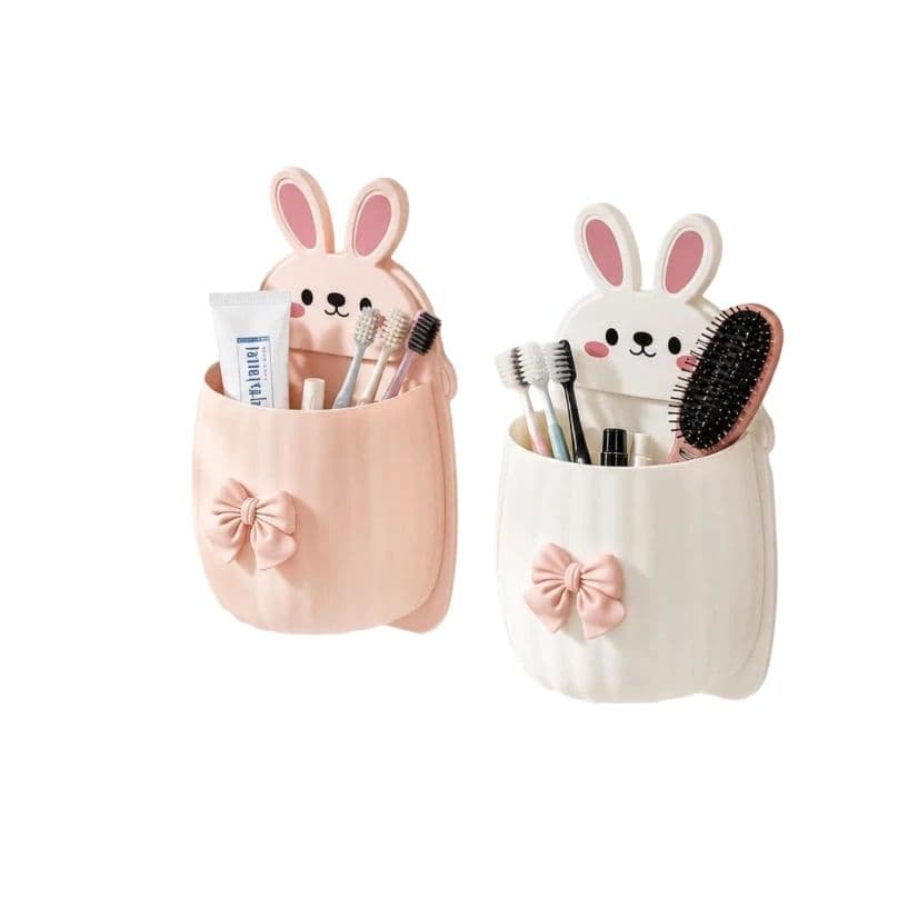 Cute Rabbit Wall Mounted Toothbrush Holder | Self Adhesive Bathroom Organizer for Toothbrush, Toothpaste, Comb & Makeup Brushes | Bathroom Accessories for Kids & Home (2) | Multicolor