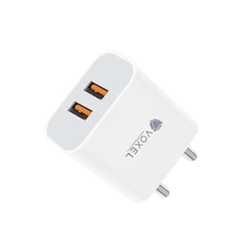 VOXEL 18W Dual USB Fast Charger | Compact & Travel-Friendly USB Wall Adapter for Smartphones, Tablets, Power Banks, and More, Quick Charge for Multiple Devices Simultaneously. (White BIS -R72012742.)