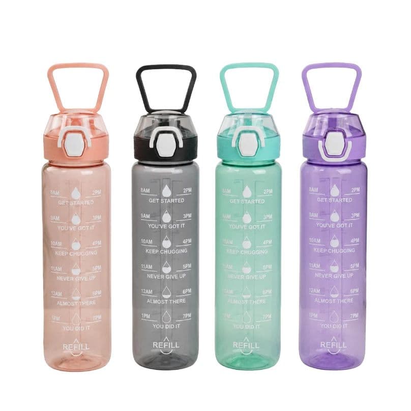 1 L Motivational Water Bottle with Time Markers & Quotes | BPA-Free Leakproof Sports Bottle with Carry Strap & Flip-Top Lid | Transparent Hydration Tracker for Gym | Multicolour