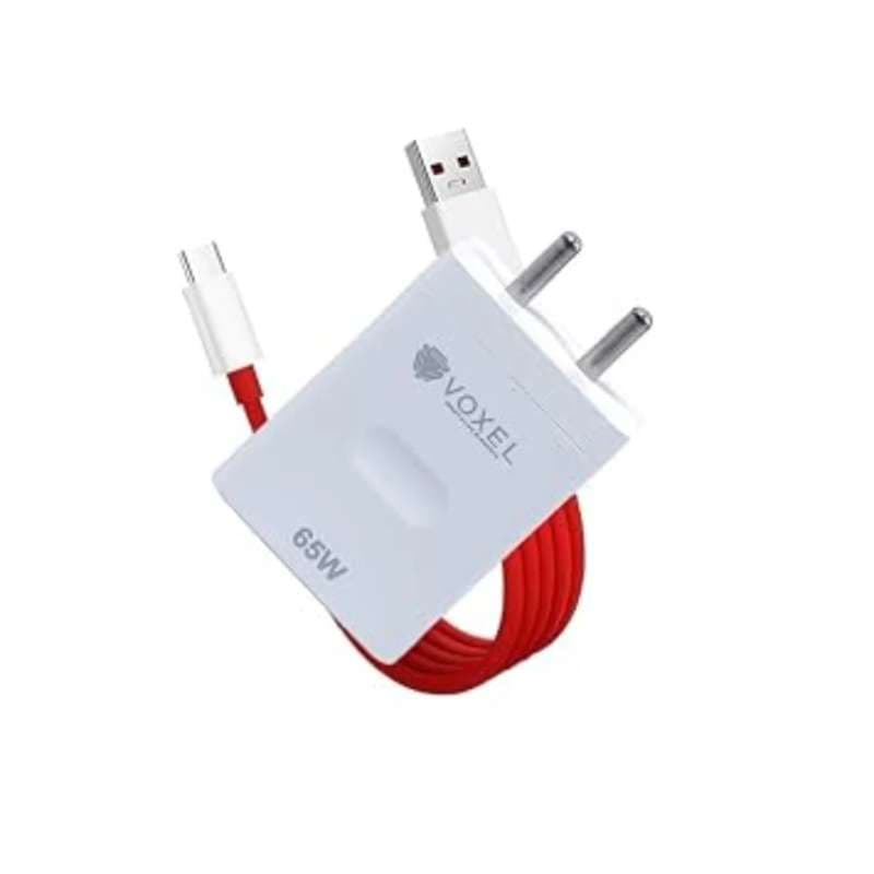 VOXEL 65W GaN USB Fast Charger with Premium Red Type-C Cable | Ultra-Fast Power Adapter for Smartphones & Tablets | BIS Certified R-72012742 | Compact, Travel-Friendly. (White).