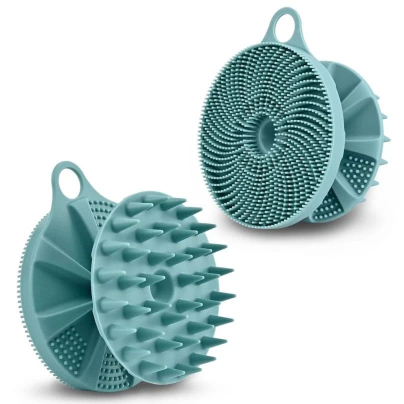 2 in 1 Silicone Body Scrubber & Scalp Massager Shampoo Brush, Dual Sided Shower Brush for Exfoliating, Cleansing & Shampooing, Non-Slip Grip, Quick Dry, for Women & Men, multicolor |