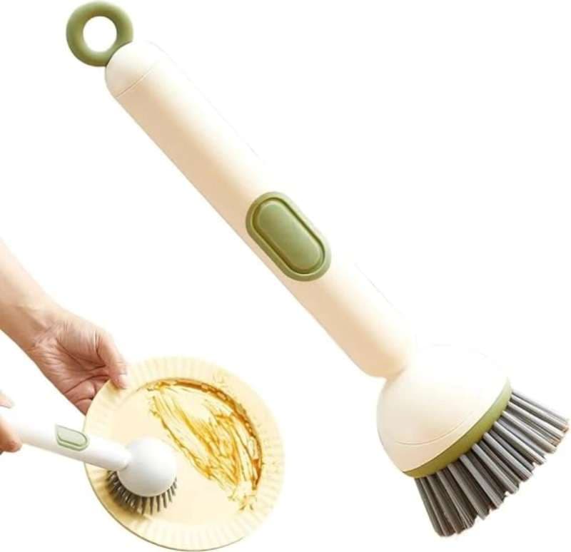 Dish Cleaning Brush with Soap Dispenser, Rotating Kitchen Scrubber with Adjustable Liquid Holder, Multipurpose Pot Pan Sink and Glass Cleaning Wand, Multicolor, Pack of 1