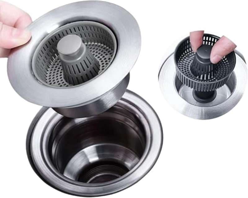 Kitchen Sink Drain Strainer 3 in 1 Stainless Steel Pop Up Sink Stopper with Anti Clog Food Catcher Basket | Leak Proof Odor Blocking Drain Filter | for Bathroom Wash Basin & Kitchen Sink