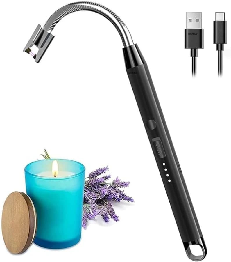 Electric Arc Lighter, Flameless Plasma Lighter, USB Rechargeable, 360 Degree Flexible Neck, Windproof, Black