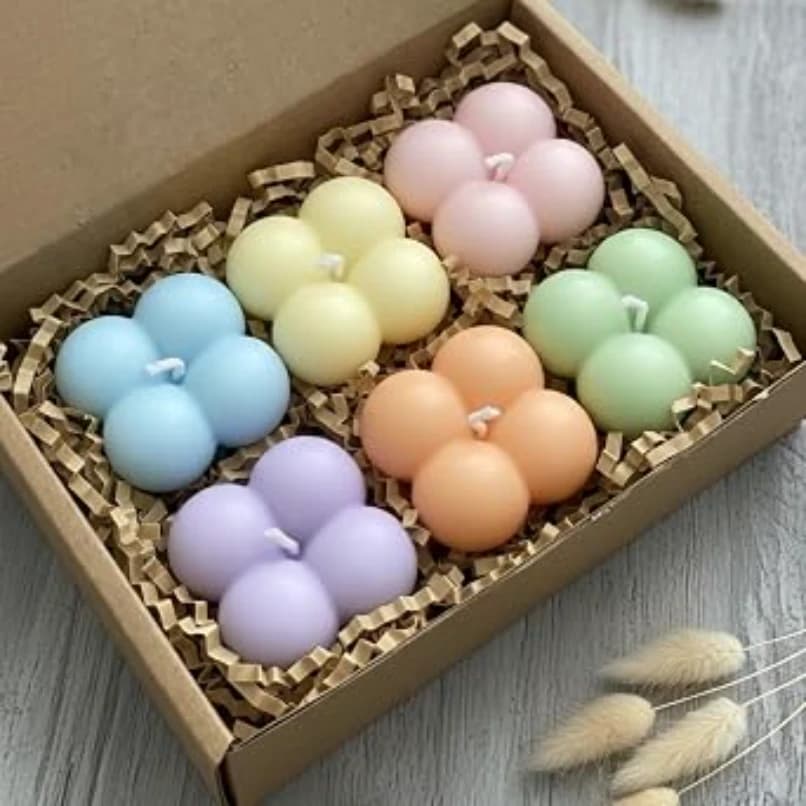 Scented Mini Bubble Cube Candles, Mix Fragrance, 100% Soy Wax, 36gm, 3.5x4 cm, Set of 6