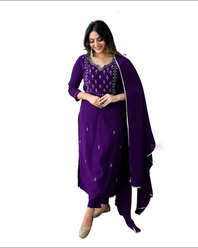Women's Cotton Blend Sequence Embroidery Kurta Set for Women Straight Kurti Pant Set with Dupatta ||Kurti Set for Woman ||Kurti for Women Stylish
