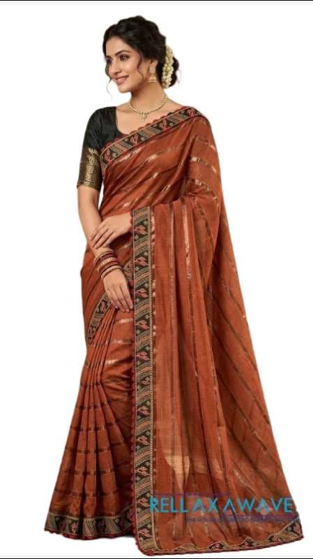 Women's Ethnic Striped Saree with Traditional Decorative Border | Elegant Festive and Party Wear Saree