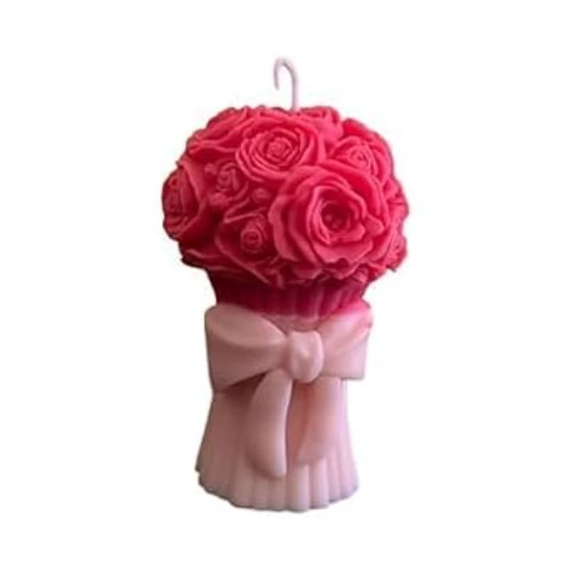 Flower Bouquet Scented Candle | Rose Aromatherapy Candle | 205g Soy Wax | 30+ Hour Burn | Handcrafted Gift Candle for Home Decor & Gifting | (1 PC) (Red, Sandalwood)