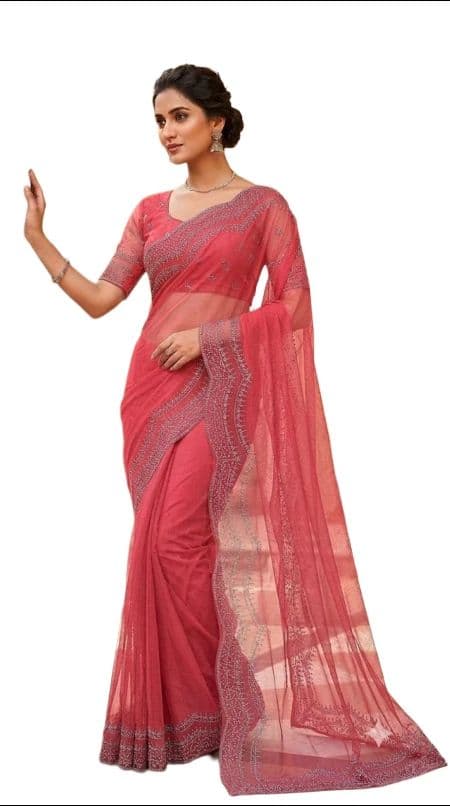 Embroidered Georgette Saree with Designer Sequin Work and Matching Blouse for Women – Party Wear, Wedding & Festive Ethnic Outfit