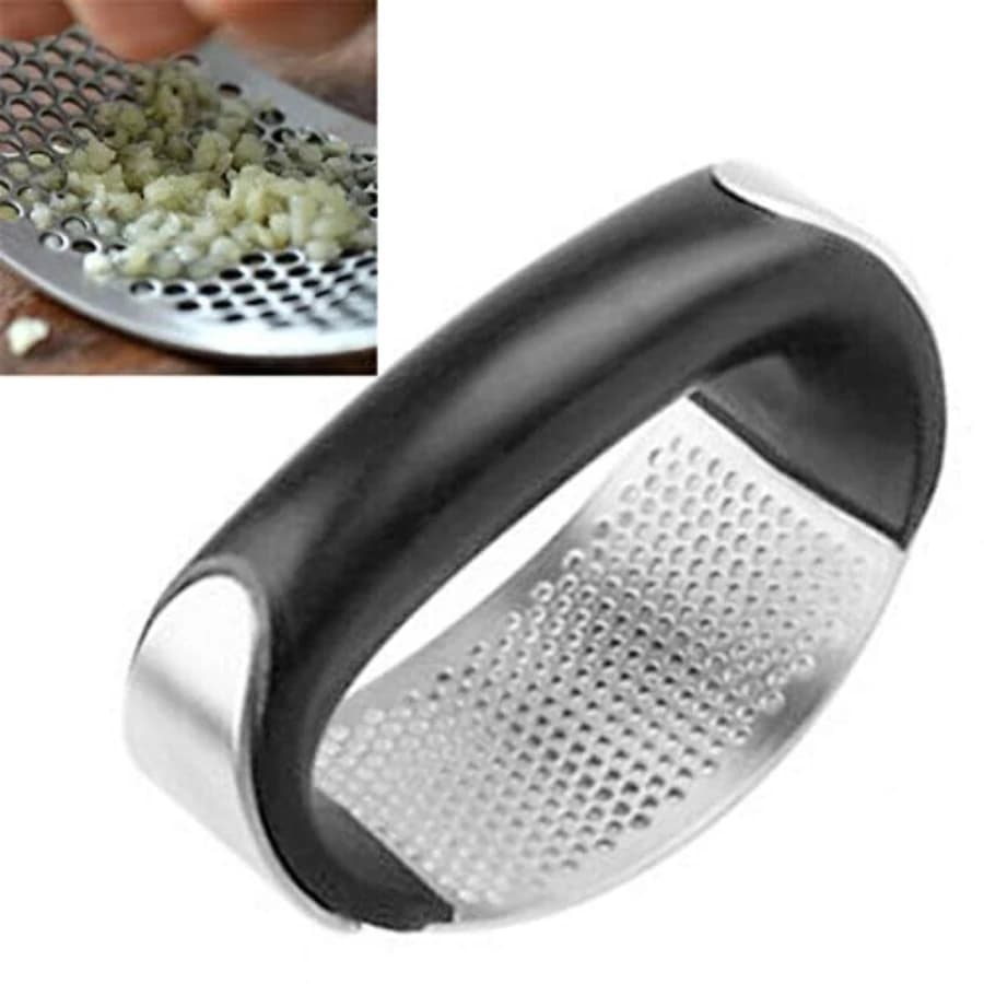 Stainless Steel Garlic Press, Handheld Crusher Squeezer, Silver and Black, 10x5x7 cm