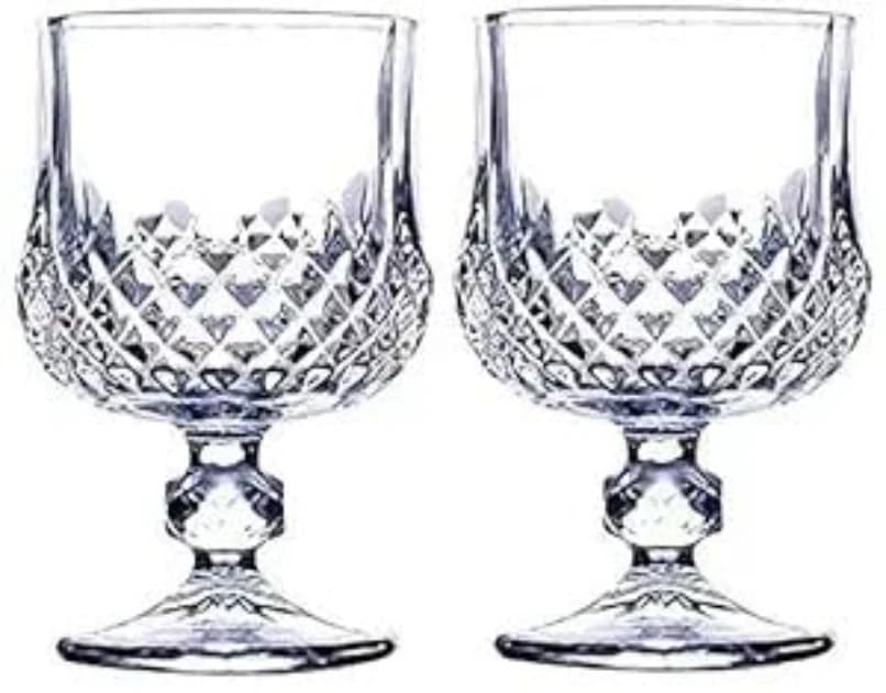 Classic Red Wine Glasses Set, Crystal Cut Design, Clear Glass, for Various Drinks, Set of 2
