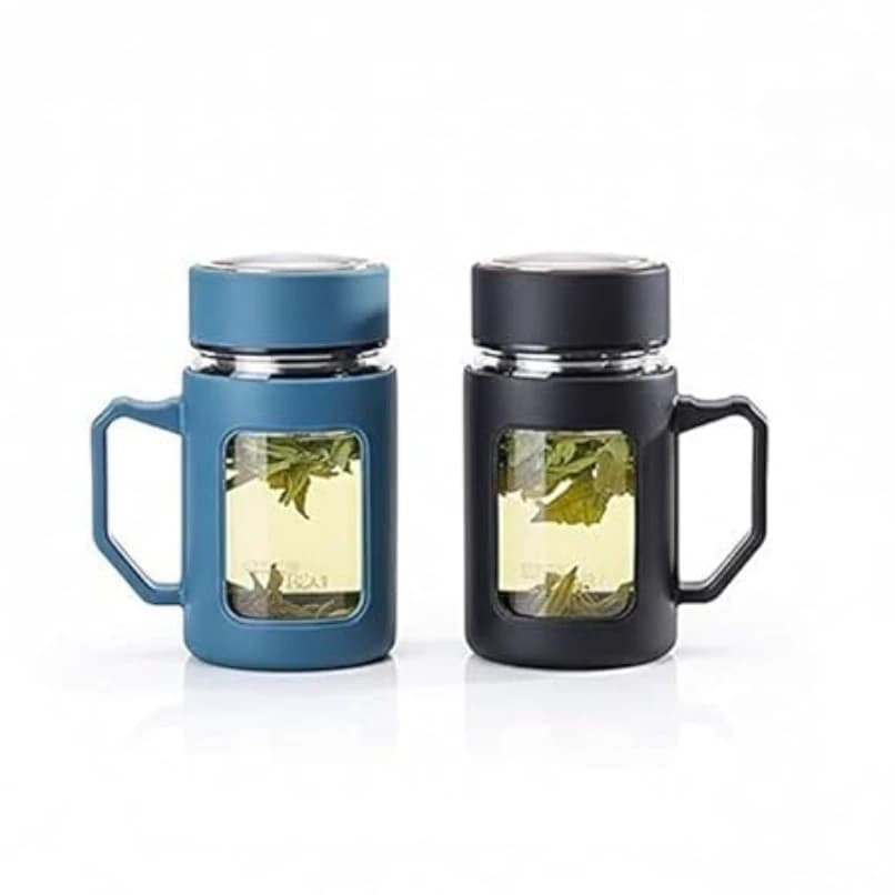 Glass Travel and Storage Mug (500 ML) 1 Piece with Plastic lid and Plastic Protected Body | Office Mug, Travel Cup, Storage Dry Food, Coffee,Tea, Sugar, Cookie,Snack (Random Color)