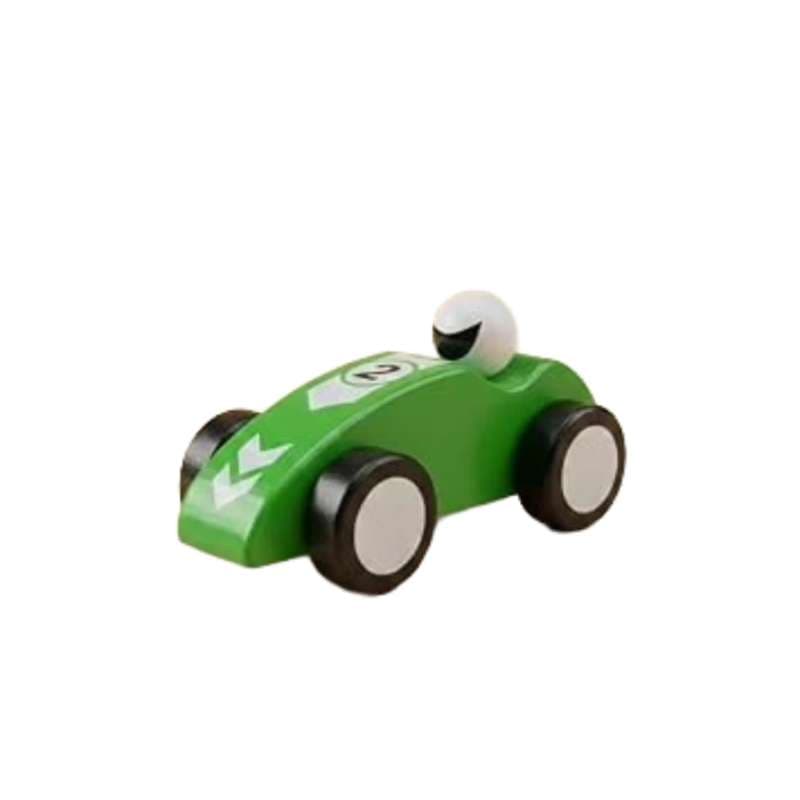 Green Wooden Push Toy Racing Car for Kids, Cartoon Eye Rolling Vehicle Toy with Smooth Wheels, Push and Go Floor Play Car for Boys and Girls, Educational Learning Activity Gift Item