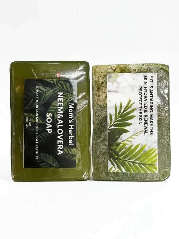 Mom's Herbal Neem & Aloe Vera Bath Soap | Natural Herbal Moisturizing Soap for Healthy & Hydrated Skin | Deep Cleansing Soap | 60g | 2 soap