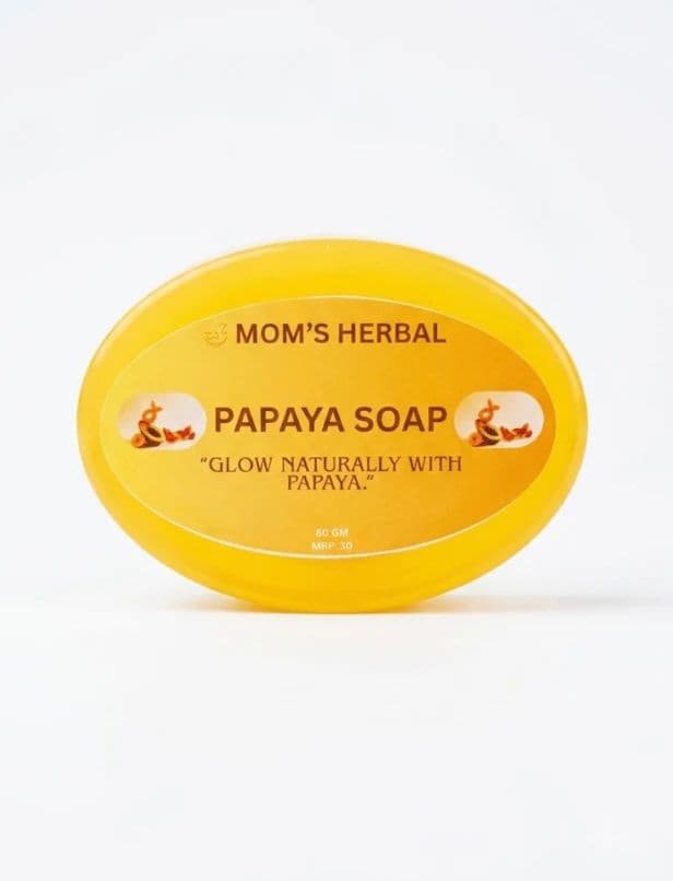 Mom's Herbal Natural Papaya Soap for Glowing Skin, Skin Brightening & Deep Cleansing | Handmade Herbal Bath Soap with Papaya Extract | Moisturizing Soap for Men & Women | Suitable for All Skin Types | 4 soap