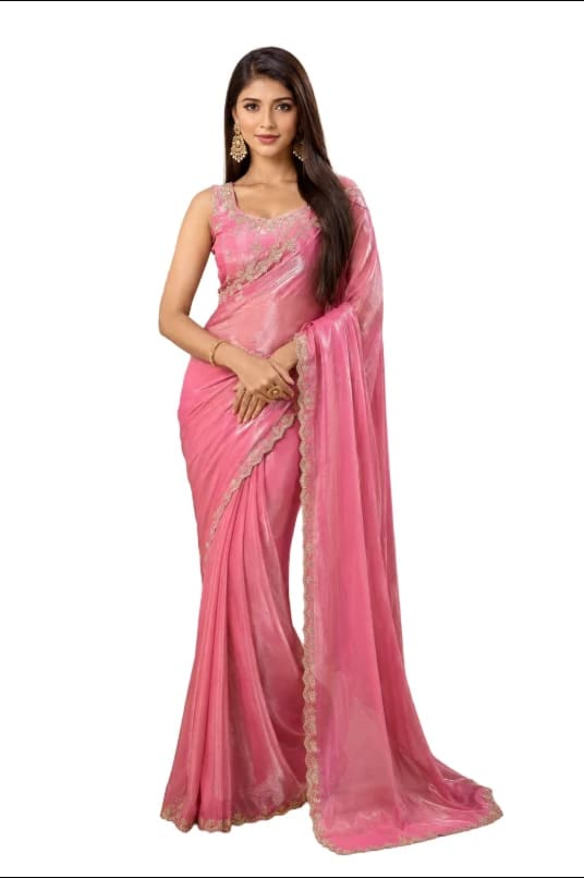 Traditional Pink Saree for Women with Rich Embroidered Border | Fashionable Designer Saree for Wedding, Festival, Function & Celebration Wear