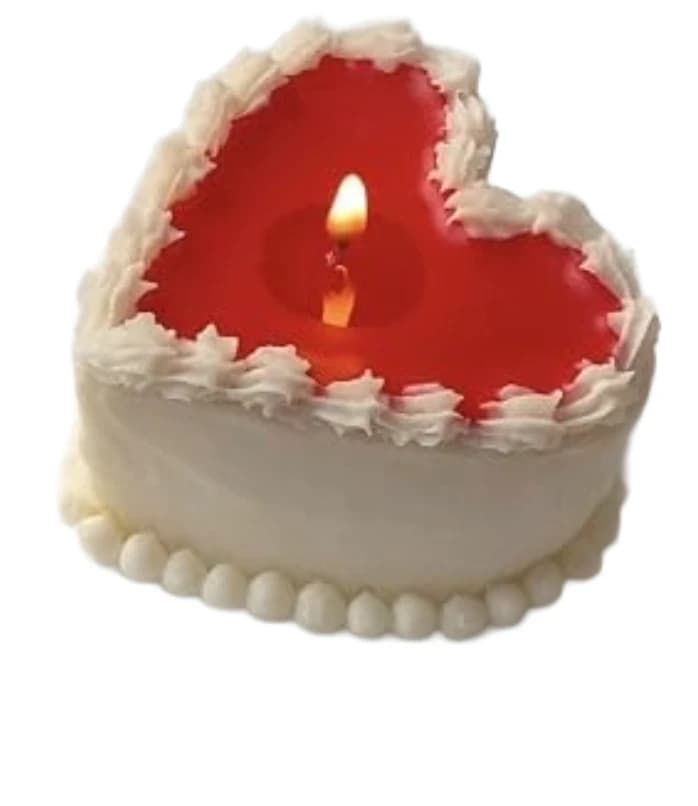 Heart Shaped Cake Scented Candle, Red and White, 150g, Decorative Candle for Anniversary and Birthday, 6cm H x 7cm W x 8cm L Brand: AV CANDLES