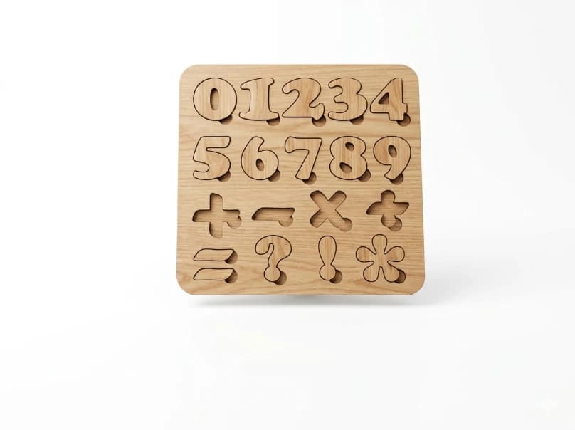 Wooden Number Puzzle Board for Kids | 0-9 Number Learning Toy with Math Symbols | Montessori Educational Wooden Puzzle for Toddlers