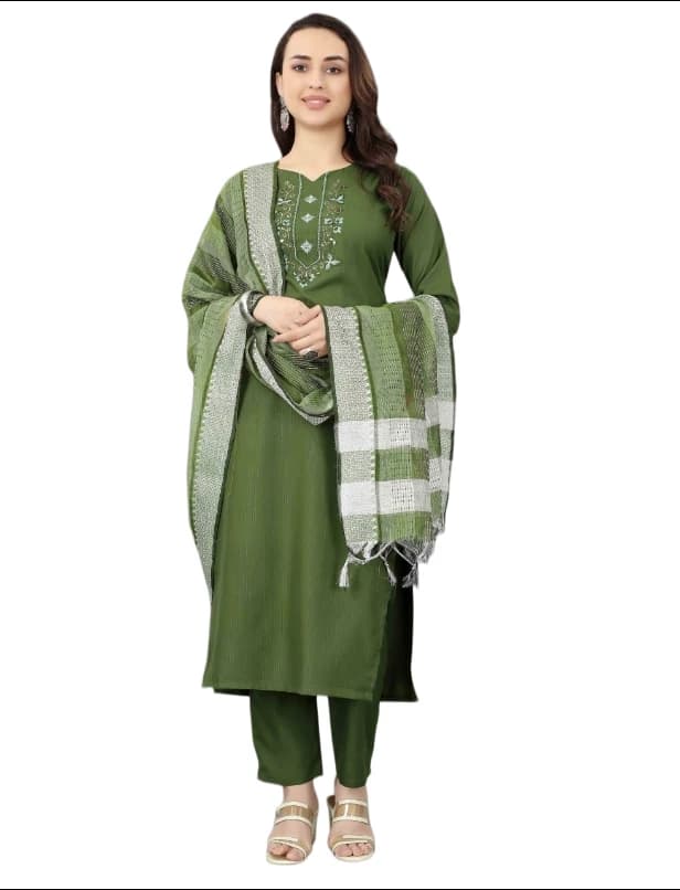 Silkonic Embroidered Kurta, Trouser/Pant & Dupatta Set