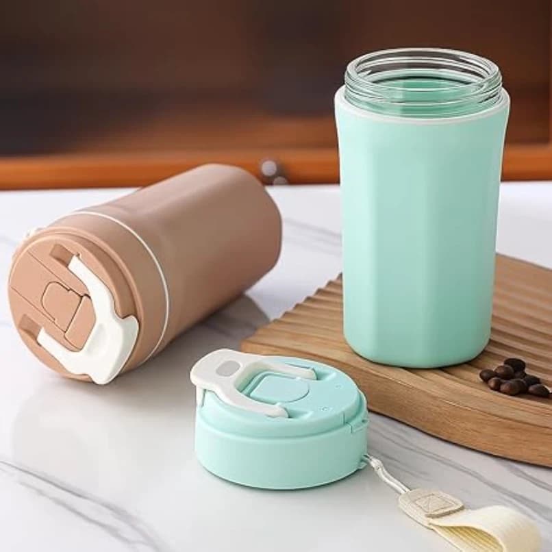 Glass Sipper Mug with Leak-Proof Flip Lid & Wrist Strap, Hot & Cold Coffee, Juice, Milk Tumbler, Portable Travel & Office Use Cup for Men & Women (Multi,1)