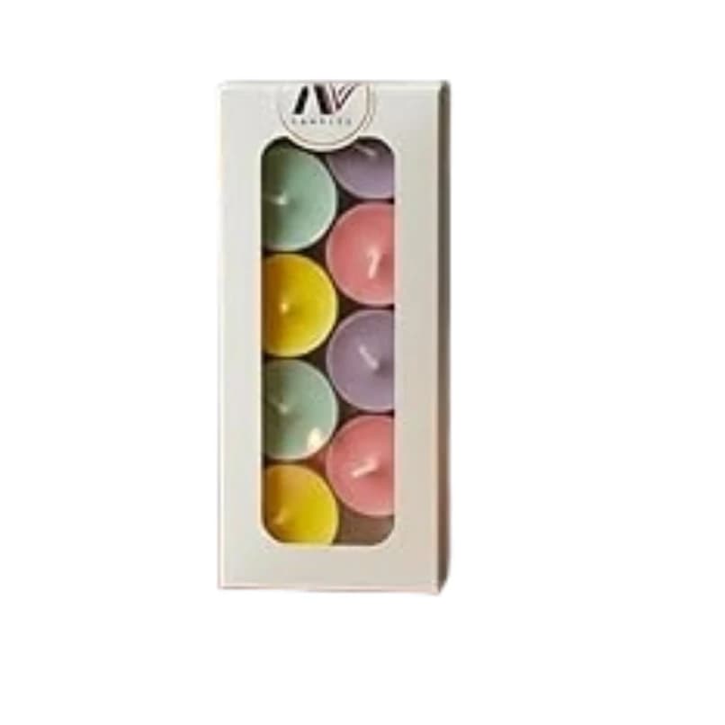Multicolor Tea Light Candles Set – 8 Pack UnScented Tealights in Pastel Colors (Pink, Yellow, Mint, Purple) – Long Lasting Clean Burn – Perfect for Home Decor, Weddings, Parties