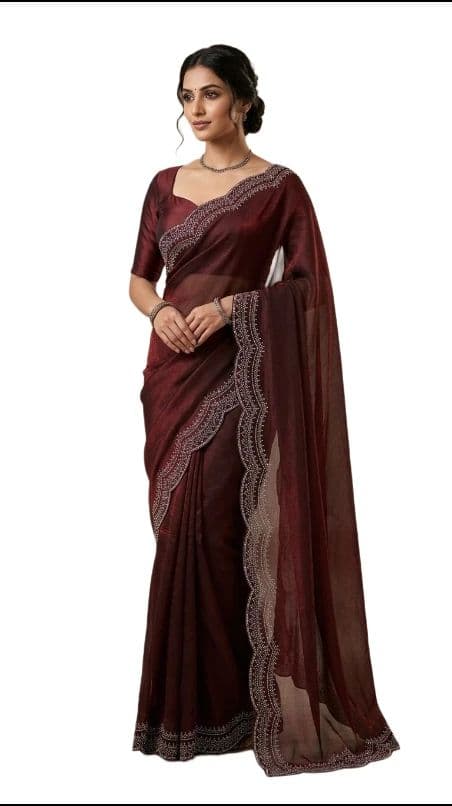 Designer Saree with Intricate Embellished Border, Graceful Drape and Matching Blouse for Women