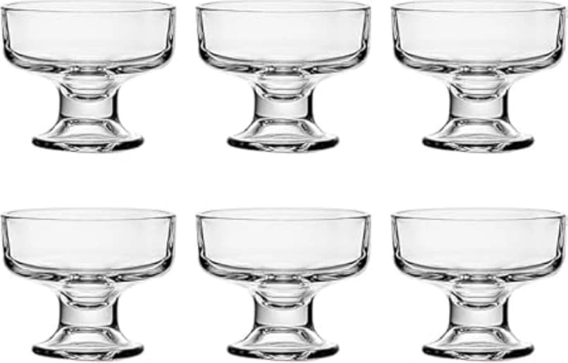 Glass Ice Cream Bowl Set of 6, Small Clear Mini Footed Dessert Cups for Fruit Pudding Trifle Parfait Sundae Nuts Cocktail Drinks Party - 200 ml