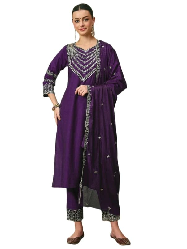Women’s Luxury Embroidered Kurta Pant Dupatta Set – Elegant Ethnic Wear for Festive & Special Occasions