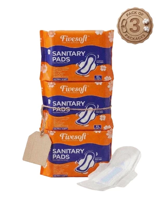 Fivesoft Ultra Soft XL Sanitary Pads for Women | 280 mm Extra Long | Heavy Flow Leak Protection | Rash-Free | 18 Pads | 3 Pack Combo