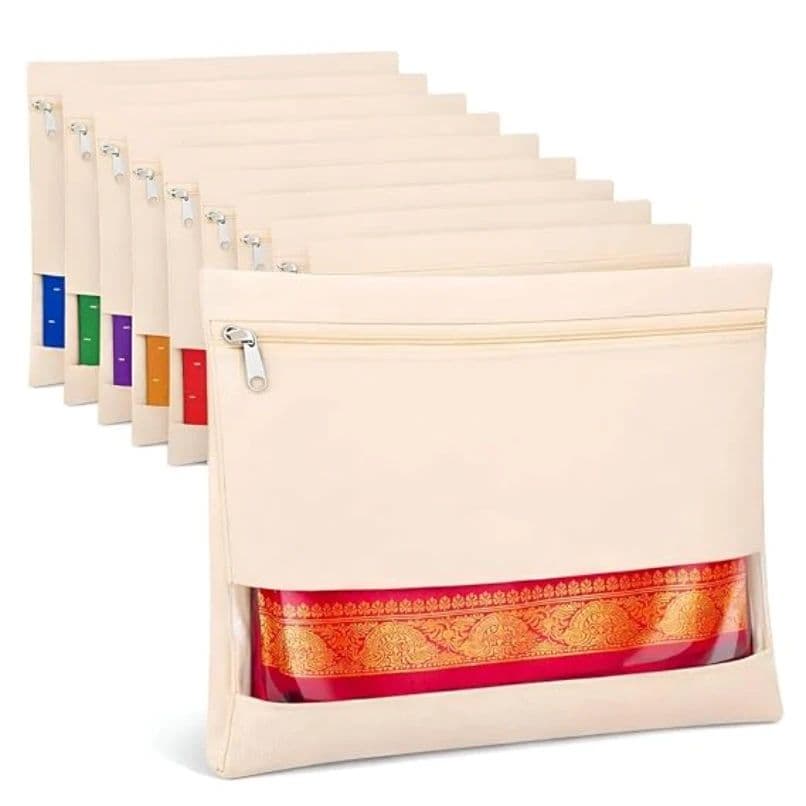 Click to see full view    Saree Storage Bags with Transparent Window, Pack of 10, Non-Woven Clothes Organizer with Zip Closure, Foldable Wardrobe Storage Cover for Silk, Cotton, Designer Sarees, Lehenga (15)