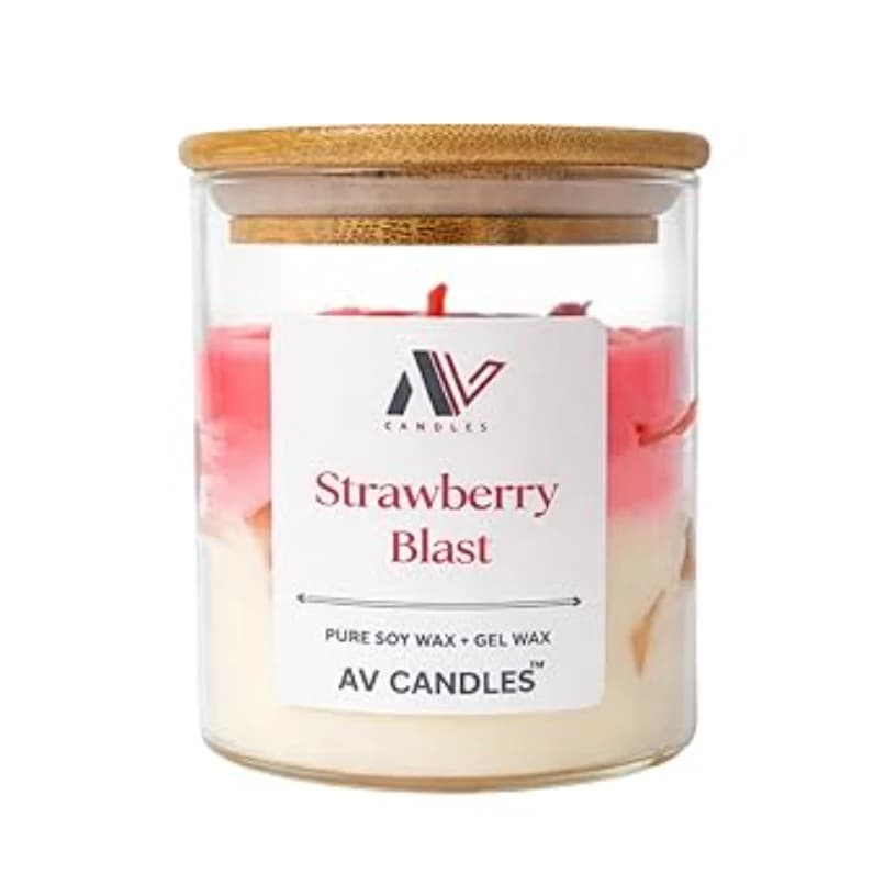 Strawberry Latte Candle, Pure Soy Wax and Gel Wax, Pink, 200g, Heart Shape, Romantic Style with Bamboo Lid, Upto 40hr Burn Time