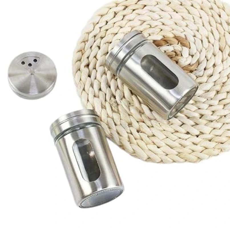 Spice Jar Set of 2 Stainless Steel Glass Pepper Shaker Bottle Stainless Steel Jumbo Plain Mukhvas Box Glass Salt & Pepper Shaker Container Multicolor Dispenser Lid, Kitchen Storage Organizer