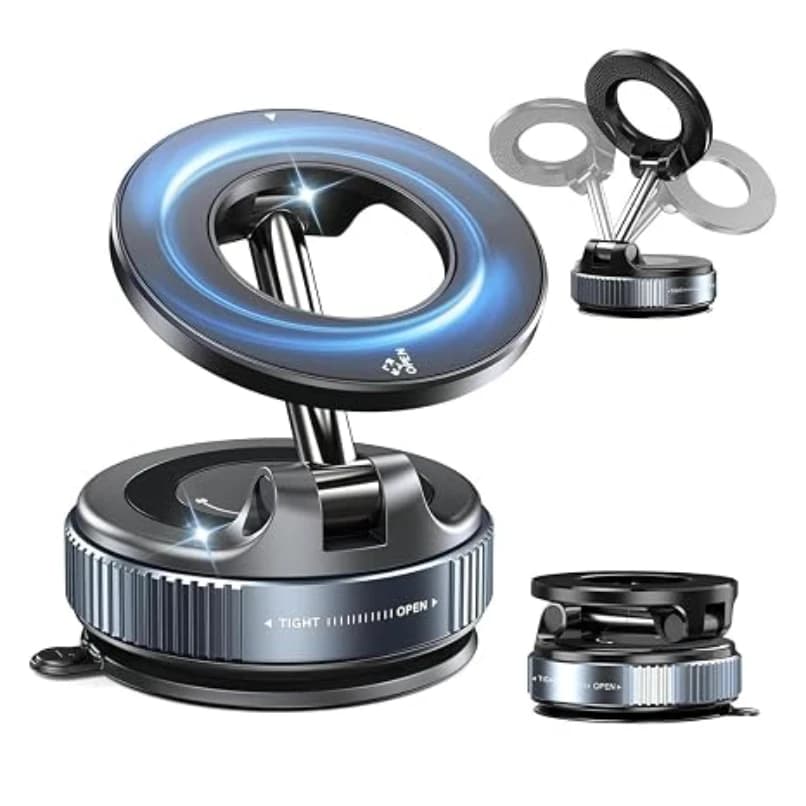 360° Vacuum Magnetic Phone Holder for Car Dashboard & Windshield | Strong Suction Cup Magnetic Mobile Stand | Universal Mobile Holder for Car, Mirror, Desk & Gym