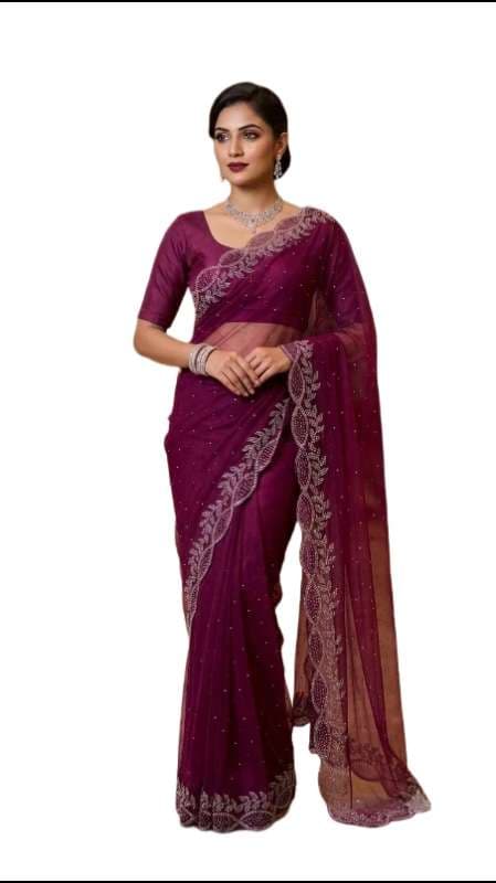 Designer Saree with Embellished Border | Elegant Party Wear, Wedding & Festive Ethnic Saree