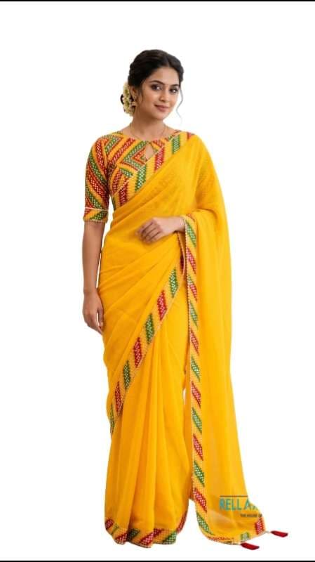 Women’s Printed Georgette Draped Saree | Matching Blouse Fabric | Soft Flowing Material | Easy Drape