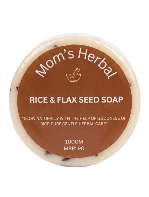 Mom's Herbal Rice & Flax Seed Bath Soap | Natural Handmade Herbal Soap for Bright, Soft & Nourished Skin | Gentle Daily Cleansing Soap | 100g | 2 soap