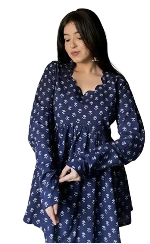 Printed Rayon fancy neck Cotton Top Short Kurti for womens Printed short top Peplum Top Short flared Tunics for womens Black colour Short kurtis For jeans