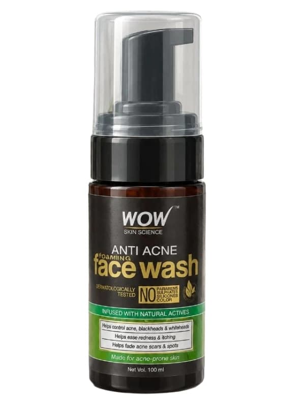WOW Skin Science Anti Acne Foaming Face Wash – Natural Acne Control Cleanser for Oily & Acne Prone Skin | Removes Dirt, Oil, Blackheads & Whiteheads | Sulphate & Paraben Free | 100ml