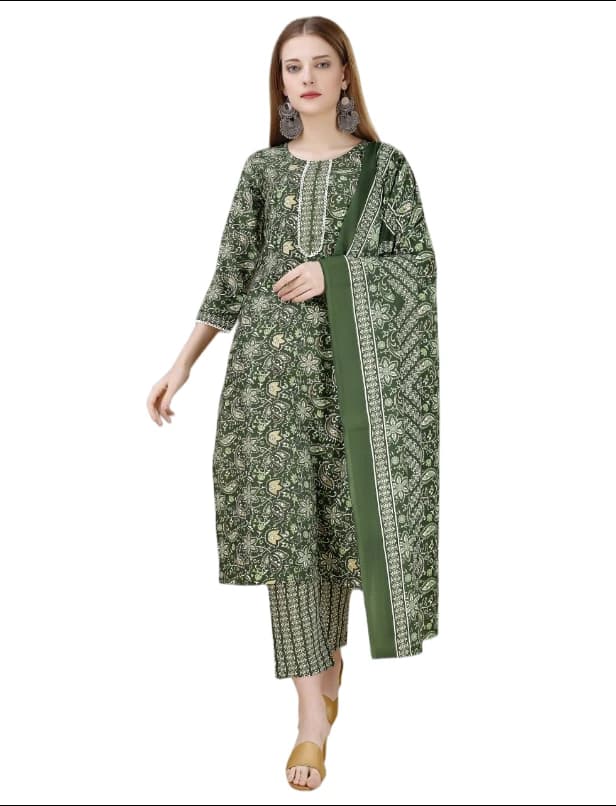 Women’s Heritage Floral Printed Kurta Pant & Dupatta Set | Designer Ethnic Co-Ord Ensemble for Festive, Casual & Everyday Elegance
