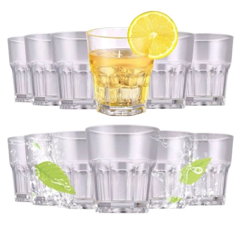 Clear Drinking Glasses Set, Ribbed Design, Stackable Tumblers for Water, Juice, Cocktails Pack of 6