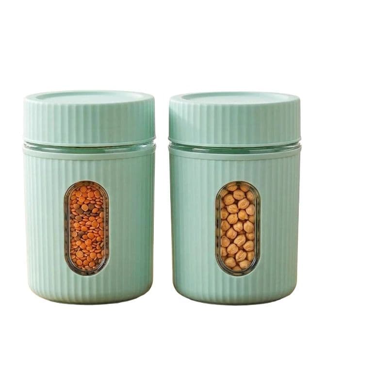 Airtight Storage Container Jar with Transparent Window | BPA-Free Plastic Kitchen Canister for Cookies, Dry Fruits, Snacks, Candy, Tea, Coffee & Spices | Multipurpose Food Storage Jar ( set of 2) | Multicolor