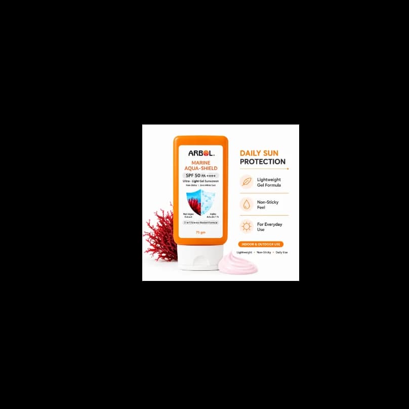 ARBOL Marine Aqua-Shield SPF 50 PA++++ Ultra-Light Gel Sunscreen | Lightweight Non-Sticky Daily Sun Protection | Zero White Cast | Indoor & Outdoor Use | 75gm