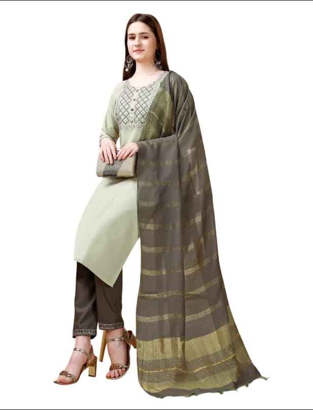 Women's Cotton Kurta Set for Women Embroidered Kurta Bottom Pair Duppta Set