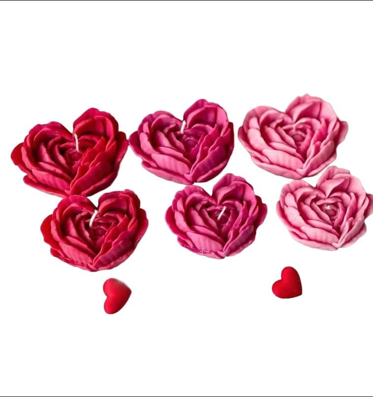 Rose Scented Heart Flower Candle Combo Pack | Romantic Home Decoration Candles Candle (Red, Pack of 6)